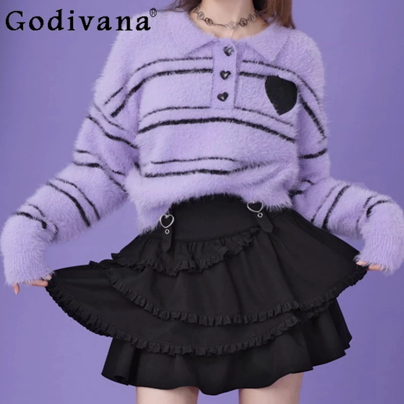 New Personalized Girl Dark Sweet Cool Heart Shaped Cake Skirt Spring Fashion High Waist A-line Versatile Japanese Leisure Skirts