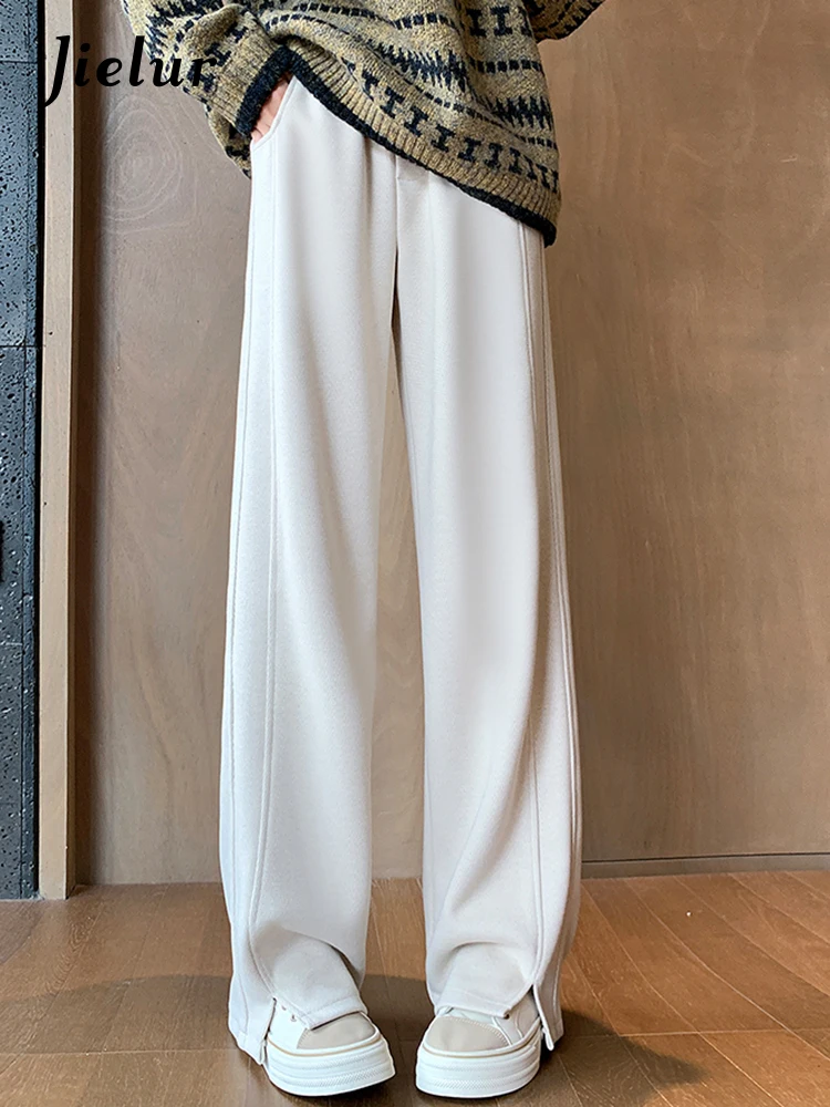 

High Street Casual Straight Loose Chic Split Women Pants Autumn Winter Classic Solid Color Fashion Simple Female Wide Leg Pants