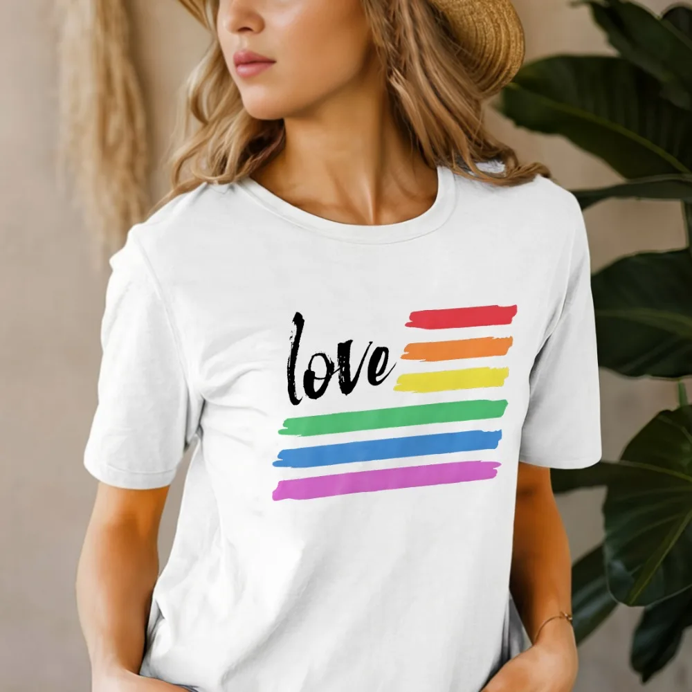 LOVE&Rainbow Pattern Print Girls T-shirt Pride Month Short Sleeve Shirt LGBT Female Rainbow Tshirt Love Wins Outfit Graphic Tee