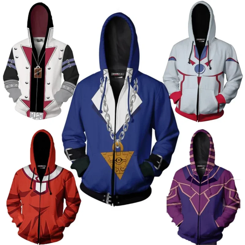 Anime Duel Monsters YU GI OH Cosplay Costume Yugi Muto ATEM Seto Kaiba Jaden Yuki Unisex 3D Hoodie Zipper Hooded Sweatshirt JS51