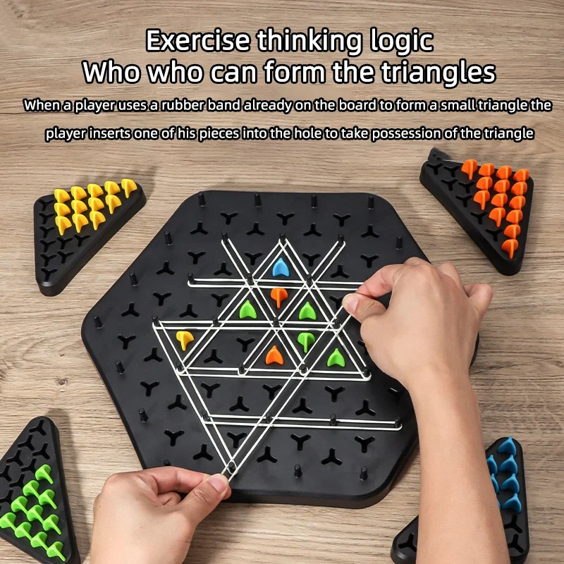 New Geometry Chain Chess Puzzle Triangle Chess Desktop Game Rubber Band Training Family Interaction Exercise Thinking Toys Gifts