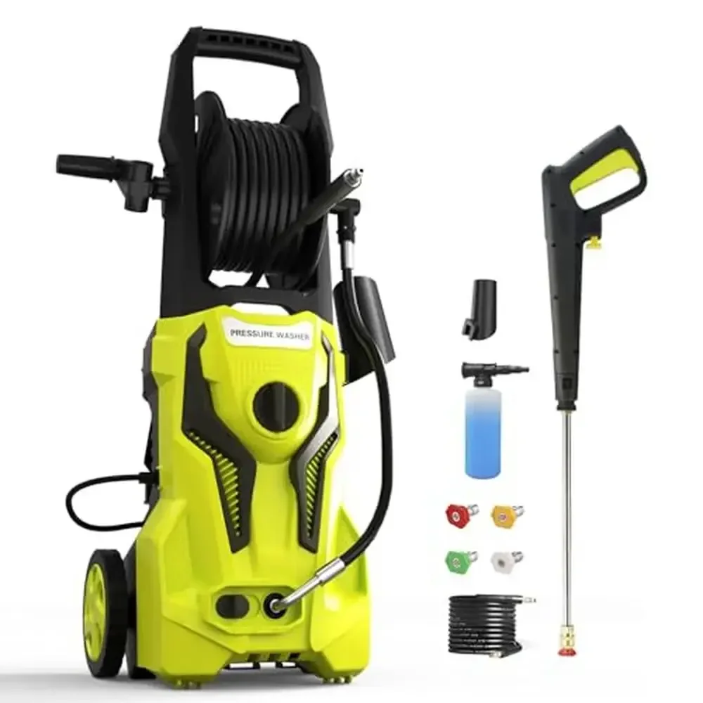 Electric Power Washer 4800 PSI 3.2 GPM with 25FT Hose Reel & 4 Interchangeable Nozzle High Pressure Cleaner Concrete Wood Vinyl