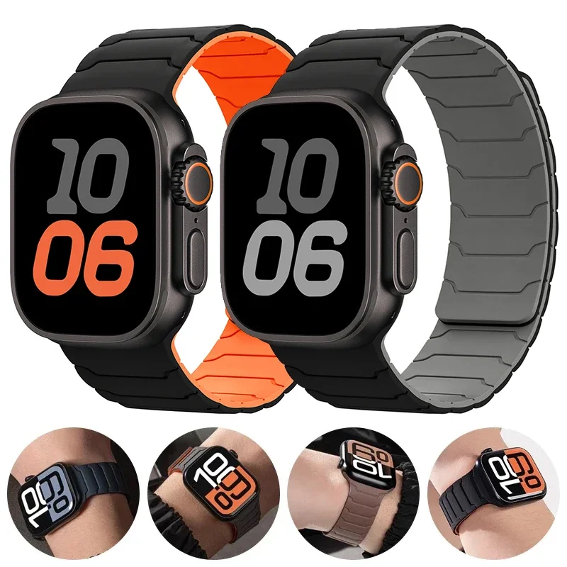Watch Strap For iWatch ultra 2 Band 49mm 44mm 45mm 40mm 42mm 46mm 41mm 38mm Magnetic Silicone Bracelet IWatch Series 10 SE 9 8 7