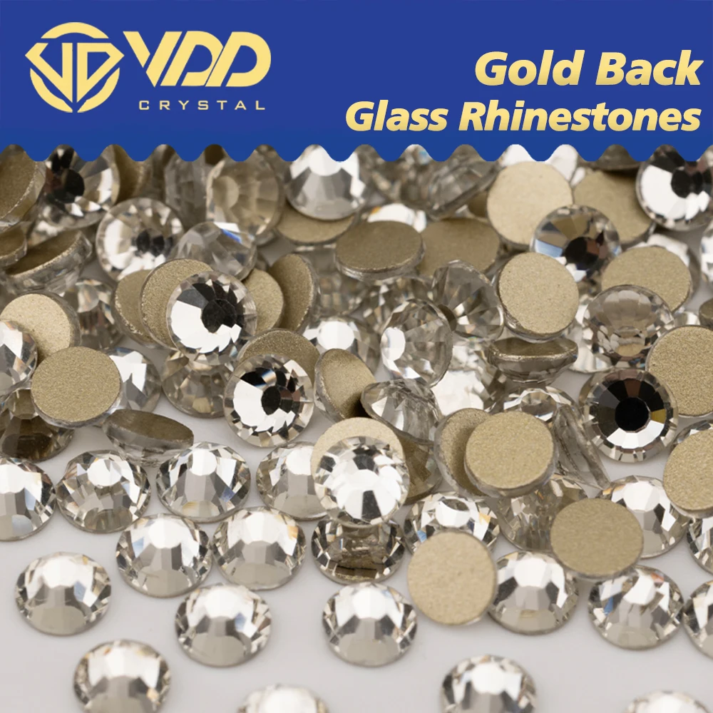 Фото VDD 001 Кристалл высокого качества SS4-SS20 Стеклянные стразы Кристалл Золото Плоская задняя часть Стразы Камни для DIY Дизайн ногтей Ремесла Украшения