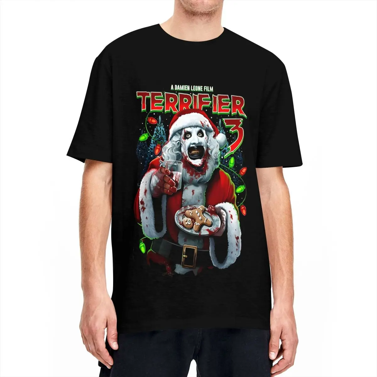 Terrifier 3 Milk And Carnage Red Christmas 90s T-Shirt Men Cotton Top Tee Printed Round Neck Short Sleeve