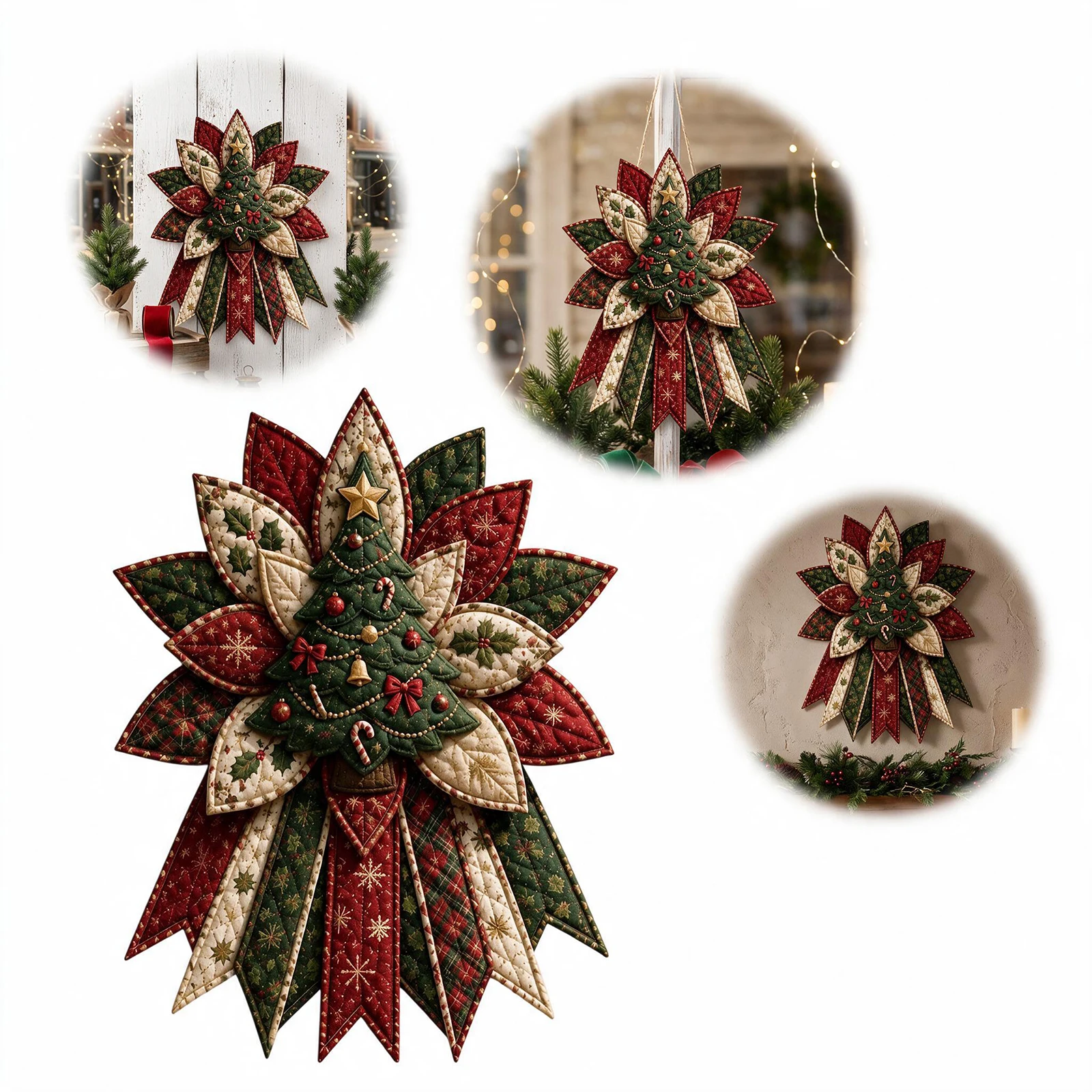 Oversized Patchwork Quilted Bow DIY Sewing Kit Holiday Wreath Craft Stuffed Animal Cardinal Reindeer Snowman Gingerbread Pumpkin