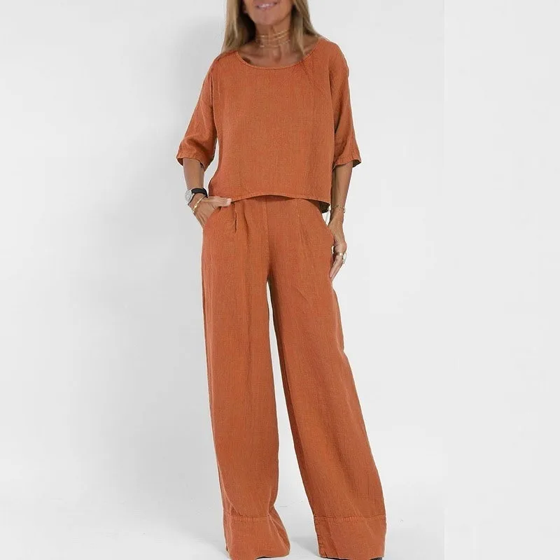 Crop Top Shirt & Wide Leg Pants Set Y2k Vest Green Matching Sets Spring Vintage Boho High Waist Loose Work 2024 Suit Streetwear