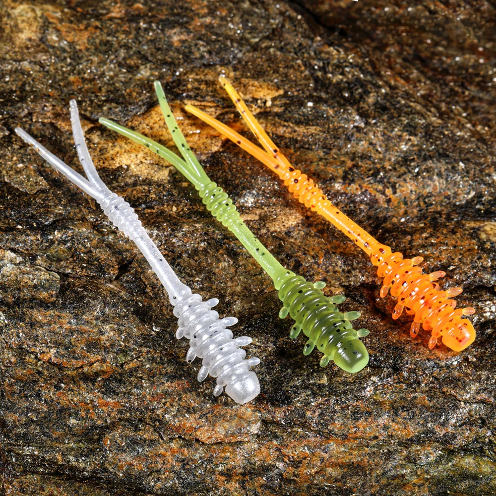 RoseWood Split Tail Ajing Worm Fishing Lure 55mm 0.3g TPR Soft Bait Light Game Double Color Artificial Plastic Rockfish Tackle