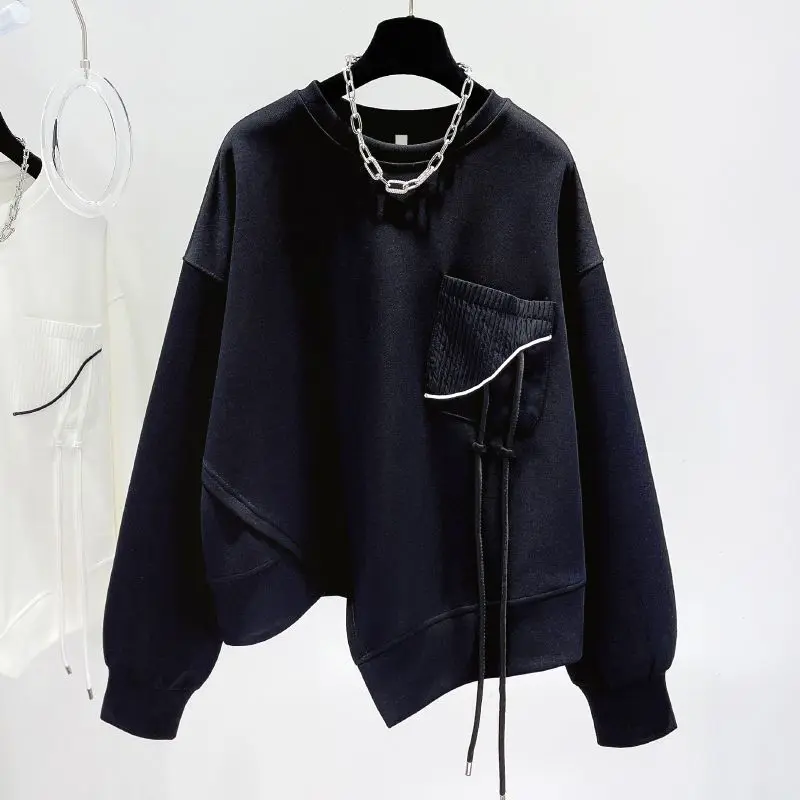 Women Hoodless Sweatshirt 2026 Autumn Loose Lightweight Cropped Top Sweet Fashion Unique Design Crewneck Pullover