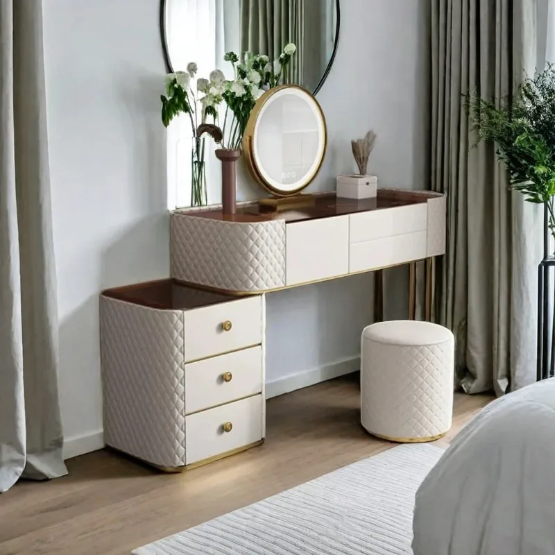 

Night Stands Luxury Makeup Bedroom Set Furniture Modern Living Room Woman Dressing Table Nordic Silver Dresser Chair Toiletries