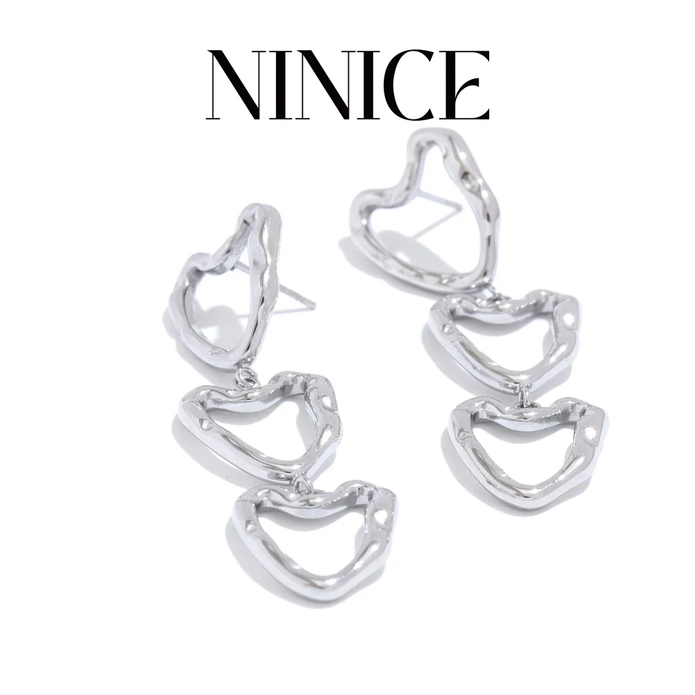 

NiNice Hypoallergenic Metal Heart Love Drop Dangle Earrings Trendy Style Platinum Plated Daily Charm Jewelry 2025