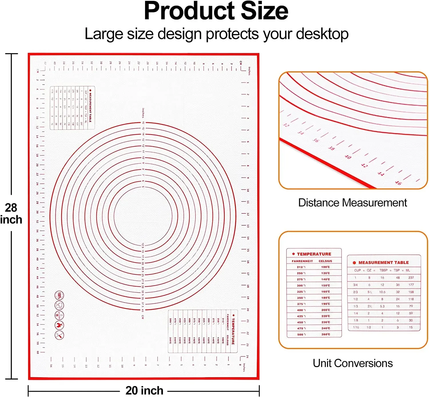 Oversize 80/70/60cm Silicone Baking Mat Pastry Rolling Kneading Pad Kitchen Crepes Pizza Dough Non-stick Pan Pastry mat