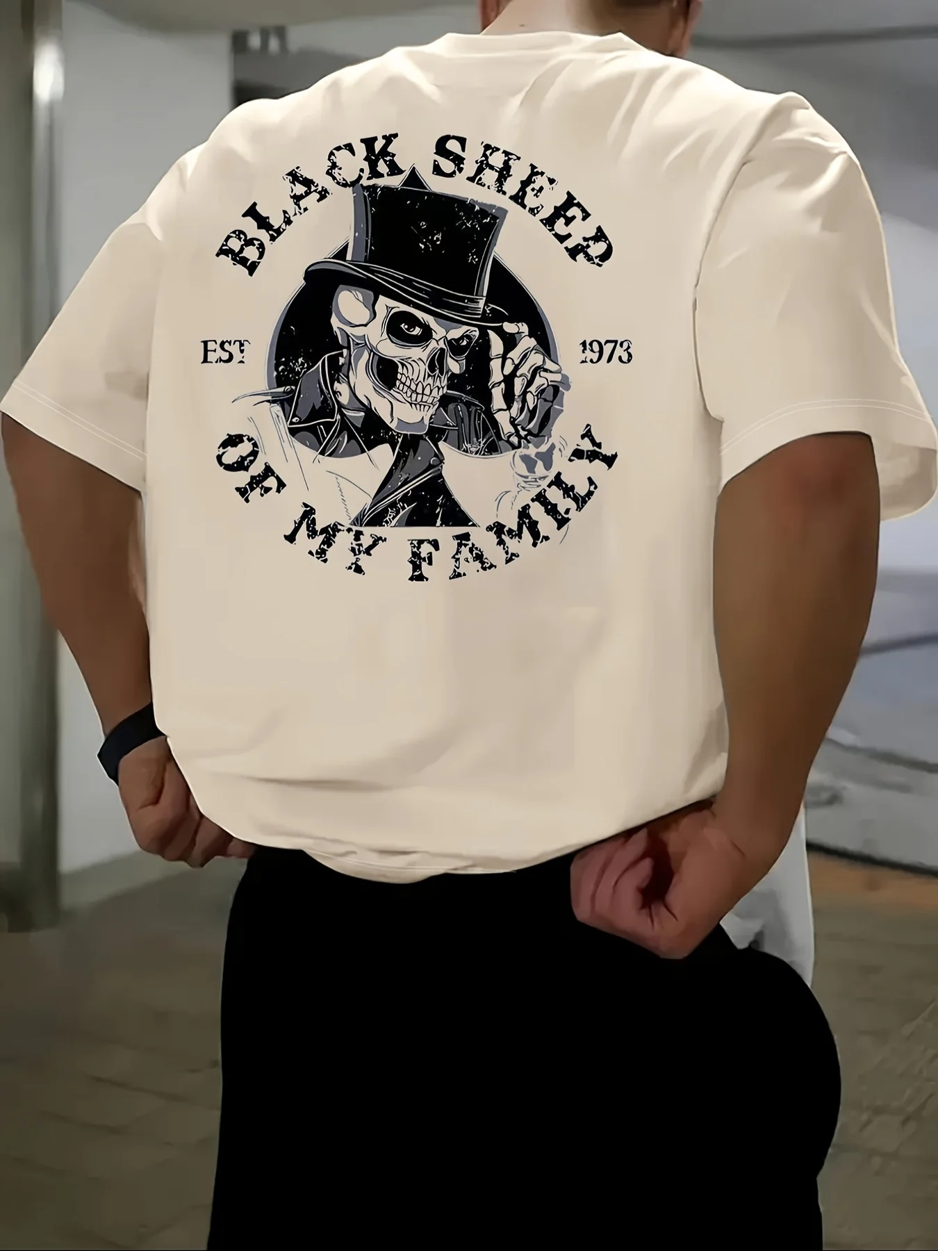 Black Sheep Of My Family Skull Graphic Tee for Men Breathable 100% Cotton Perfect for Summer Streetwear and Edgy Dark Vibe