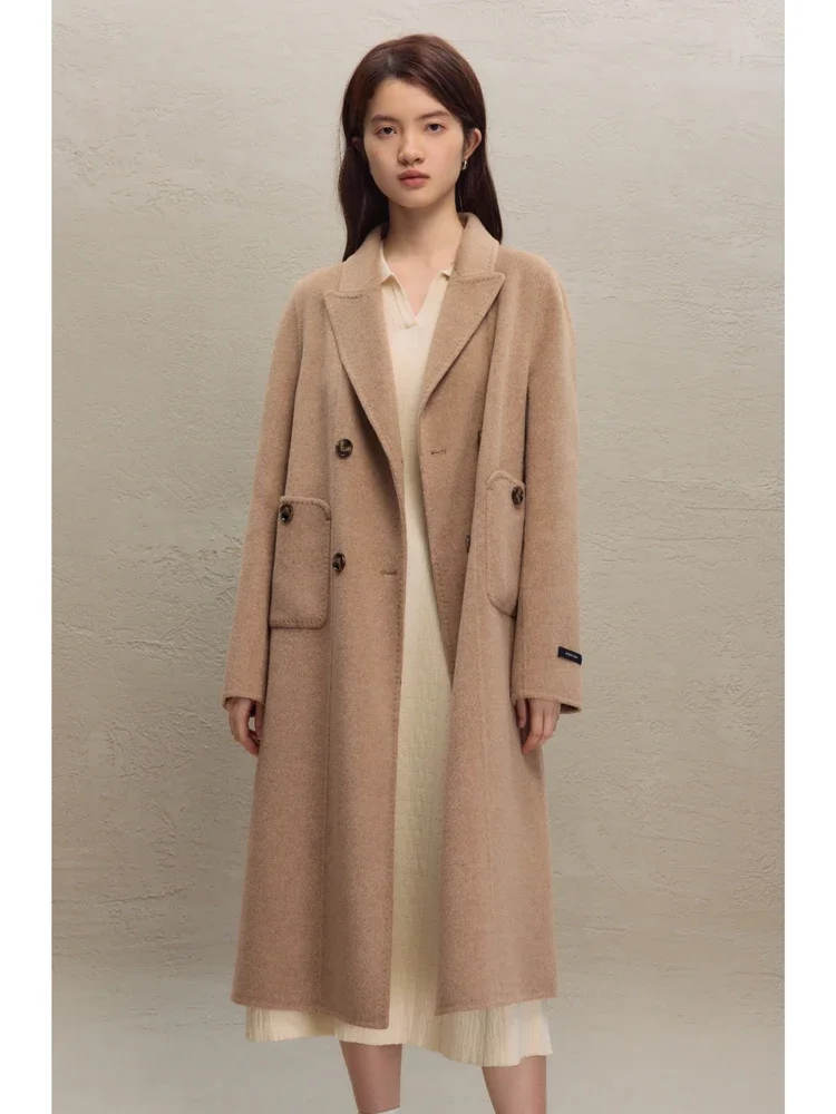 ZIQIAO Commuter Cashmere Double-sided Woolen Coat for Women 2023 Winter New Style Camel Hair Mid-length Wool Coats Female