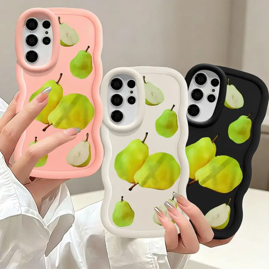 Case for Samsung Galaxy S26 S21 S24+ S25+ S20 FE S22 Ultra S25 S23 Plus S24 Soft Phone Cover Green Pear Print