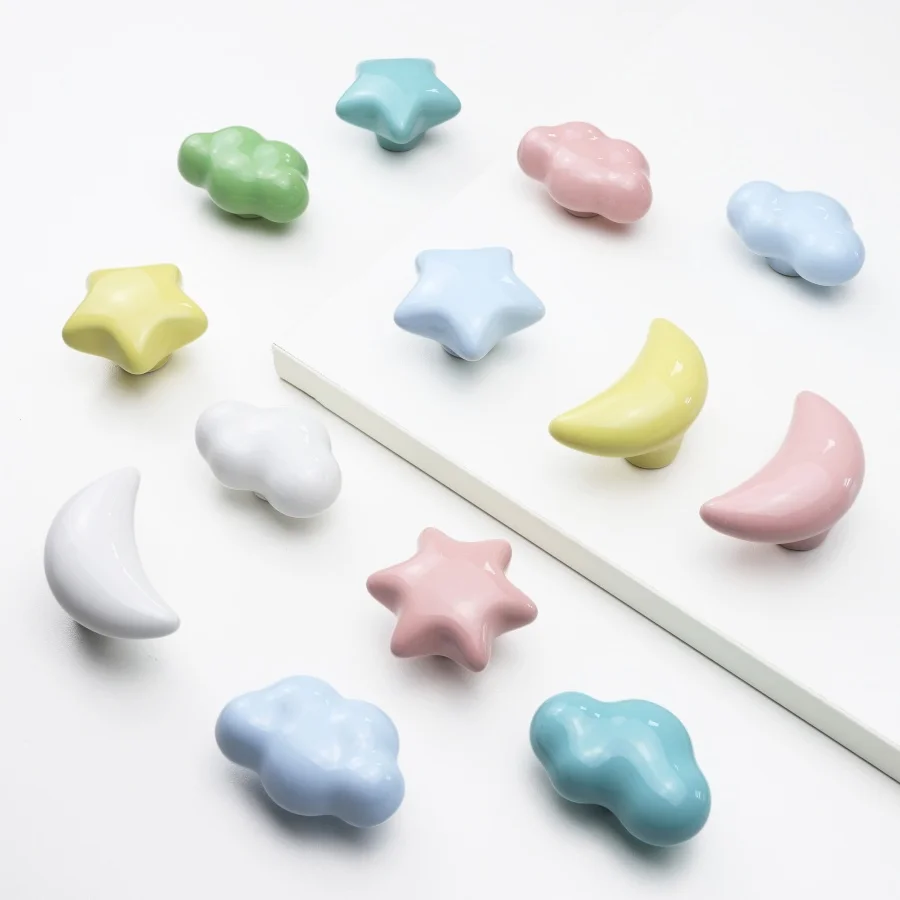 لطيف غرفة الأطفال مقابض كابينة نجوم الغيوم أقمار السيراميك مقابض لقطع الأثاث خزائن الكرتون تسحب مقابض الأبواب درج