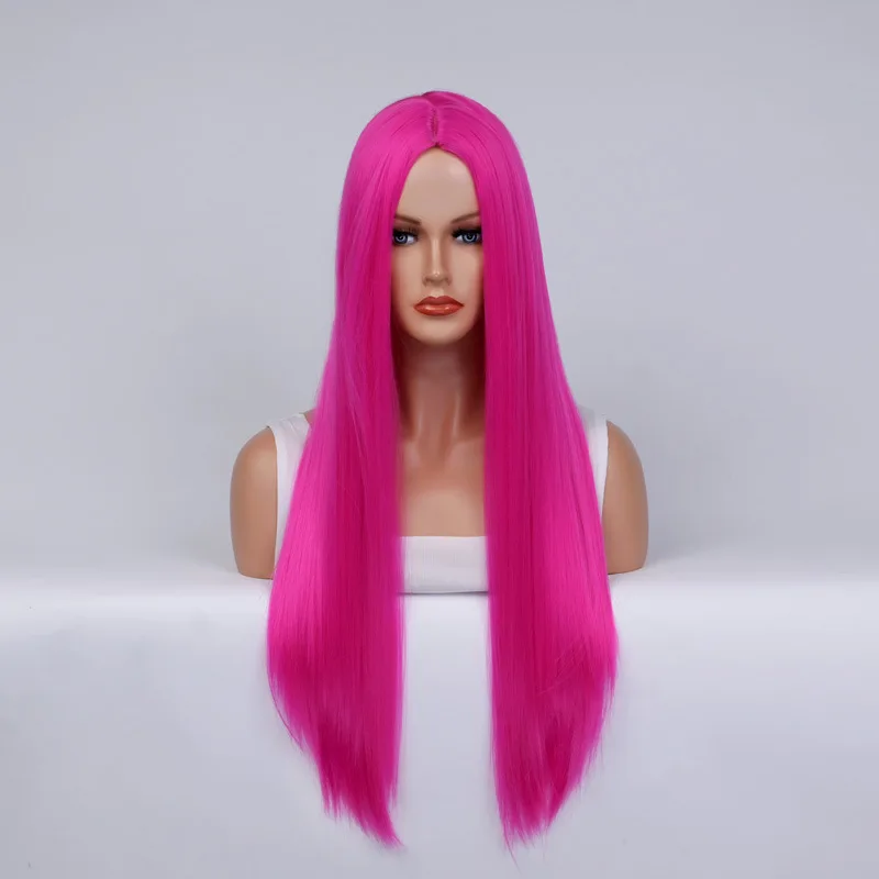 Lange gerade Cosplay-Perücke mit Mittelteil, Frau, Anime, Ombre, Hallowmas, Lolita, synthetische Perücke, rosa, rot, hitzebeständiges Haar – Detail 9
