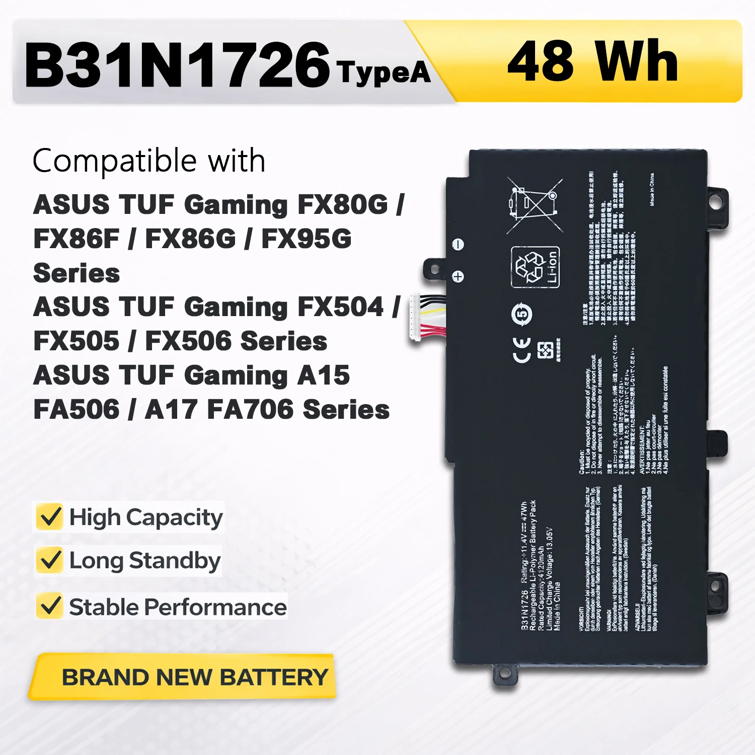 PowerHub B31N1726 11.4V 48Wh 4240mAh Laptop Battery For ASUS TUF Gaming FX505 FX506 FA506 Type A B FX504 FX80G FX86F FX95G FA706
