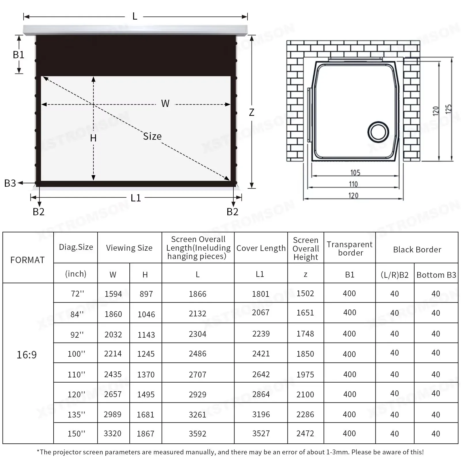 Motorized in-Hidden Electric Drop Down Projection Screen