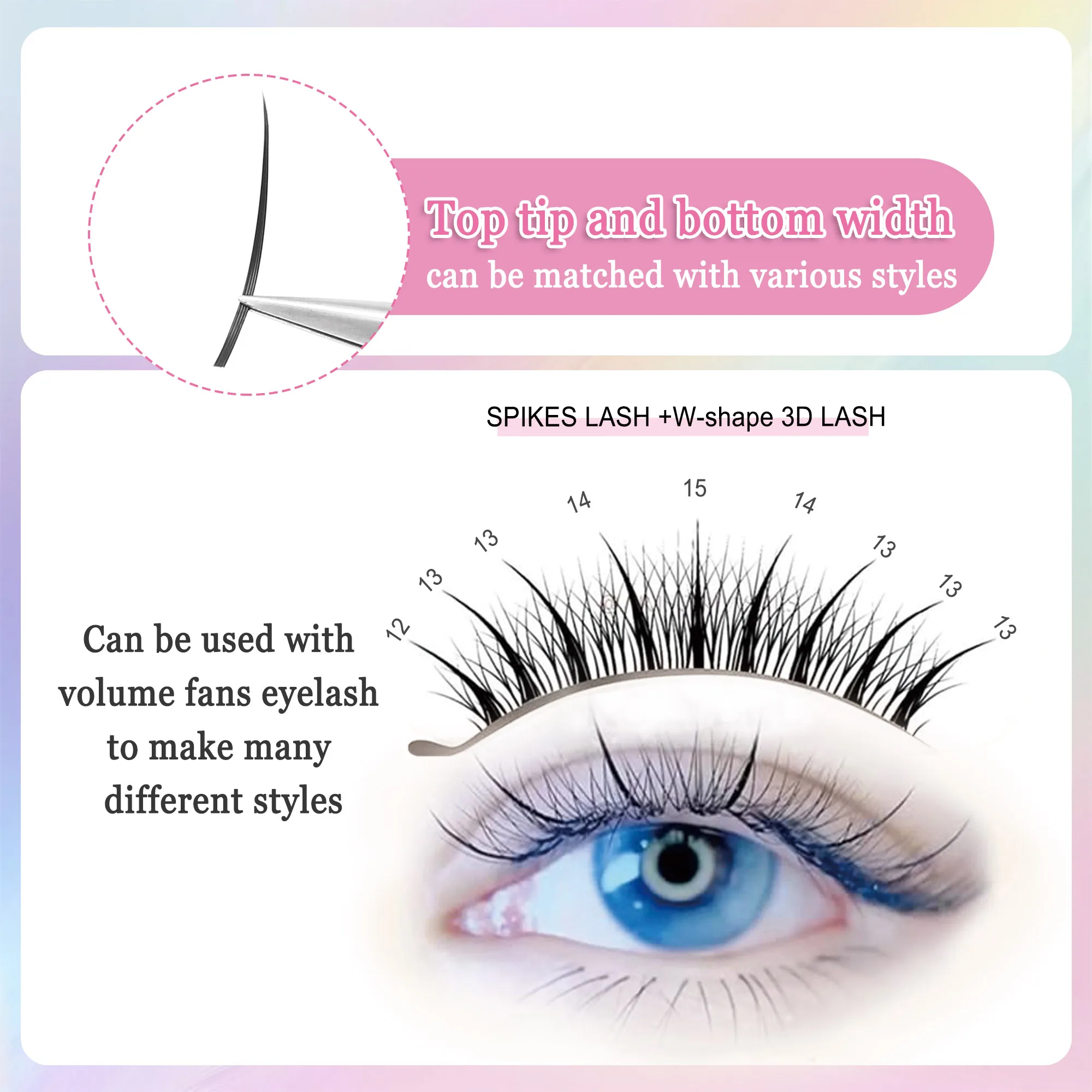 Spikes Wispy Eyelashes Extension A Shape Tapered Flat Base Fluffy Eyelash Mix 8-15mm/16-18mm Matte Cluster Make up Tools
