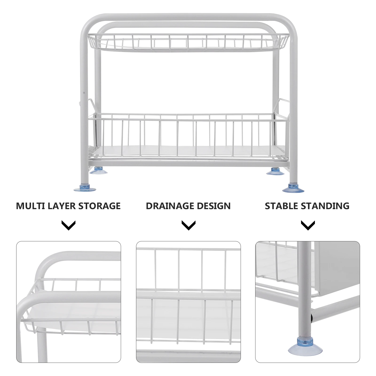 

Telescopic Shelf Kitchen Rack Storage Tabletop Iron Under Sink Organizer Drawer Two Sliding Baskets Carbon Steel Home