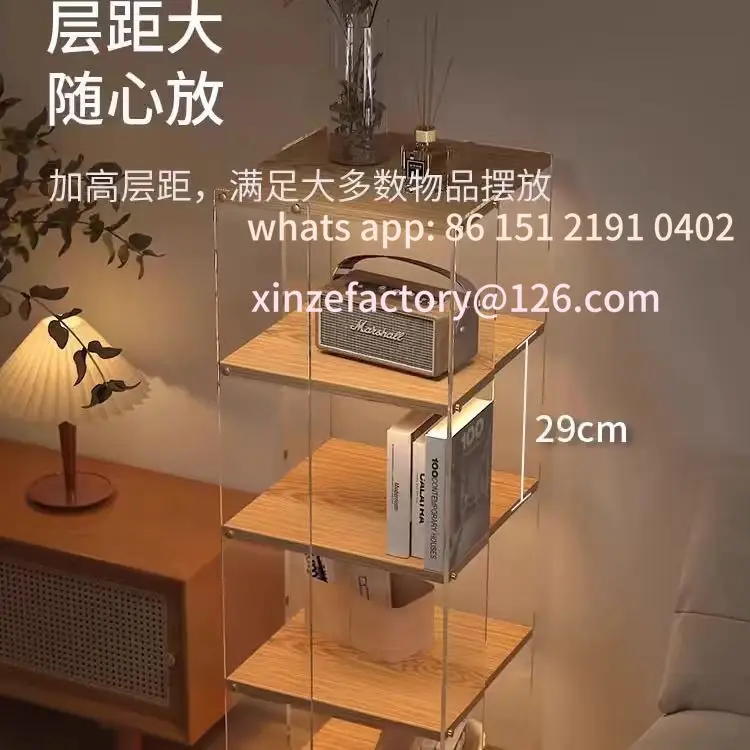 Customizable solid wood rotating bookshelf transparent acrylic shelf living room study corner storage bookcase modern simplicity