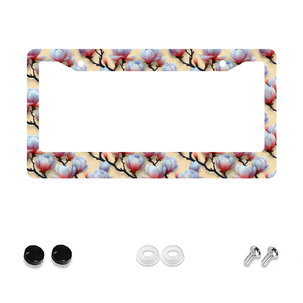 

1pc Vintage Pink Flower Pattern 2 Hole License Plate Frame Aluminum Material 6x12 Inches with Screw Set Car Decoration Gift Nov