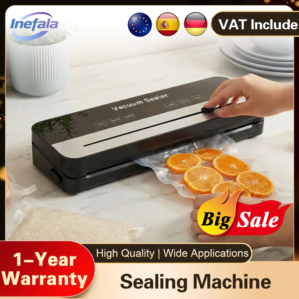Inefala 65KPa 120W Elektrischer Vakuumierer Lebensmittel-Vakuumiergerät 6-in-1 Trocken-/Nass-Vakuumierer mit Digitaltimer und Vakuumierbeuteln