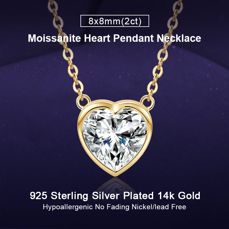 IOGOU العصرية شكل قلب 2.0 قيراط مويسانيتي سوليتير الماس قلادة قلادة للنساء الفضة 925 حفل زفاف مجوهرات هدية