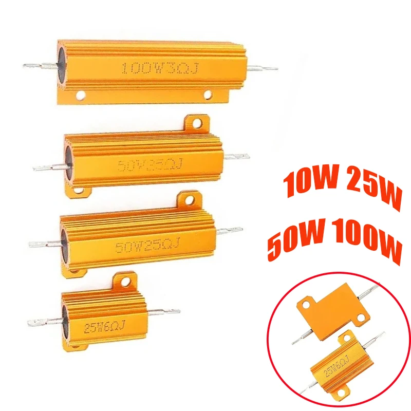 1PCS Metal Shell Case Wirewound Resistor 10W 25W 50W 100W RX24 Aluminum Power Resistors 0.1~1Kohm 8 10 50 1K Ohm