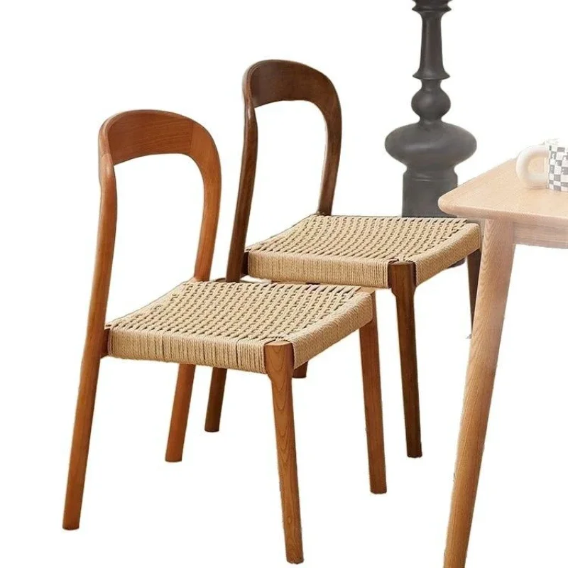 Japanese-style homestay solid wood rope weaving home designer Nordic backrest retro casual medieval chair
