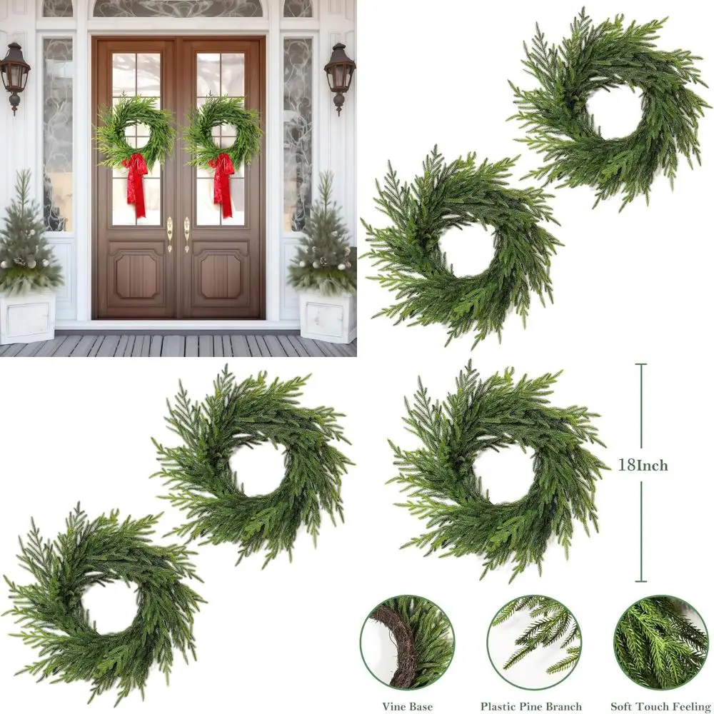 

Искусственный зеленый венок, 18, настоящая сосна, 2 шт., праздничное украшение для улицы и помещения