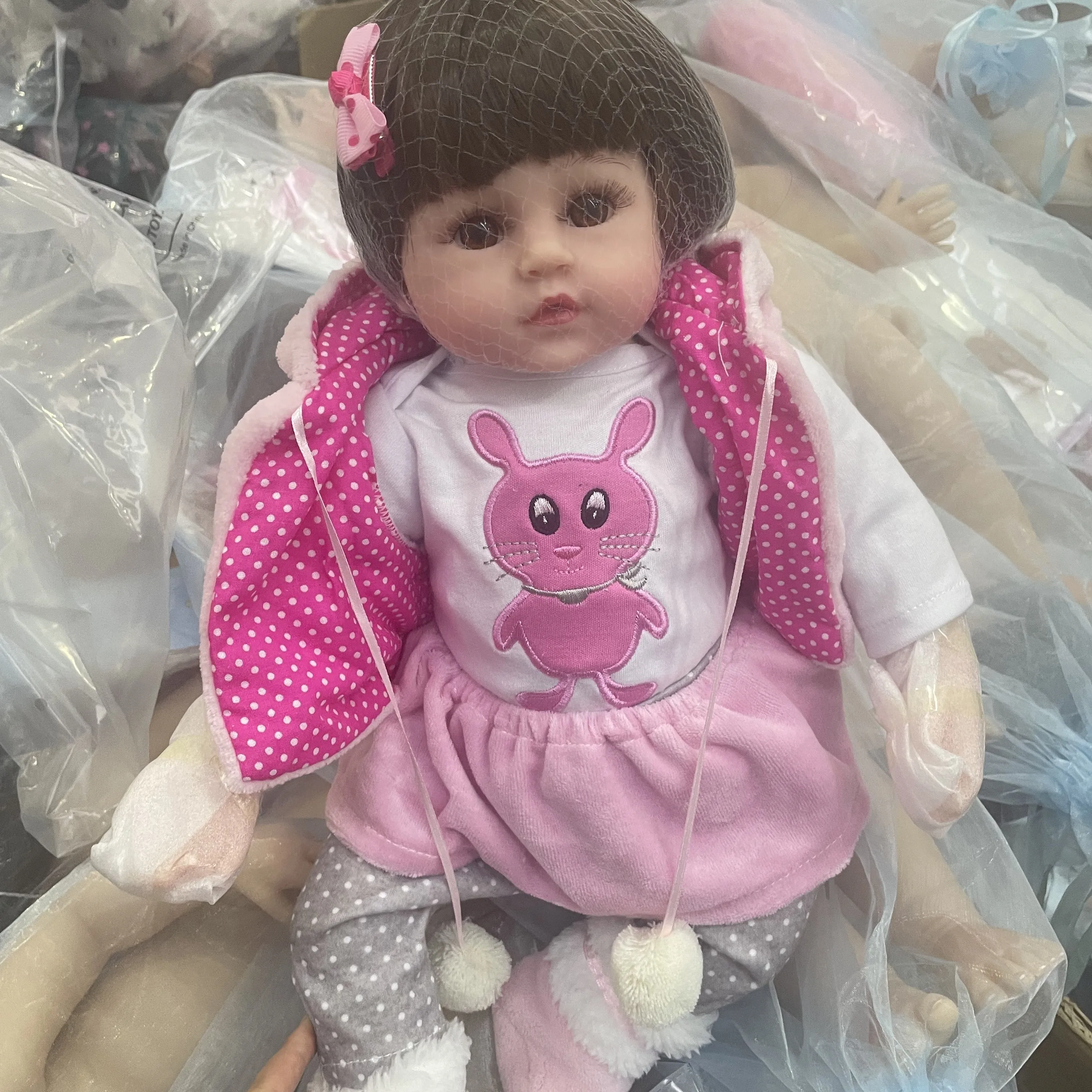 1 قطعة 19 "/48 سنتيمتر الوردي الأرنب زي لينة الغراء لطيف فتاة الموضة دمية ، الجسم النسيج ، مع شعر مستعار المستعبدين ، مناسبة لجميع القديسين