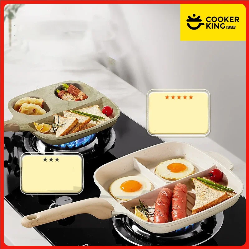 

COOKER KING Frying Pan Non-stick Pancake Pans Three-in-one Breakfast Egg Steak Flat-Bottomed Pan for Gas Stove Induction Cooker