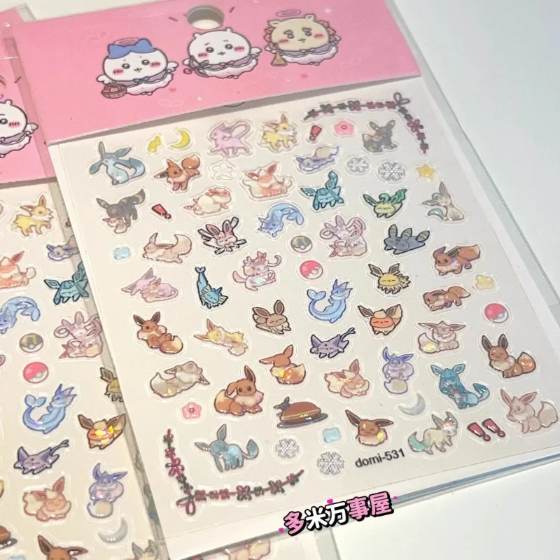 Cartoon Cute Pokémon Kawaii Eevee Cartoon Art Nail Stickers DIY Manicure CCD Camera Decoration Relief Sticker Sticker Girl Gift