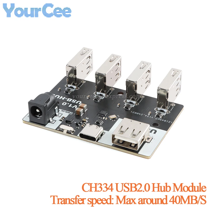 CH334 Hub Module 4 Interface USB2.0 Hub Chip 40MB/S 5V XL-USBHUB USB-A TYPE-C DC5.5*2.1 Interface