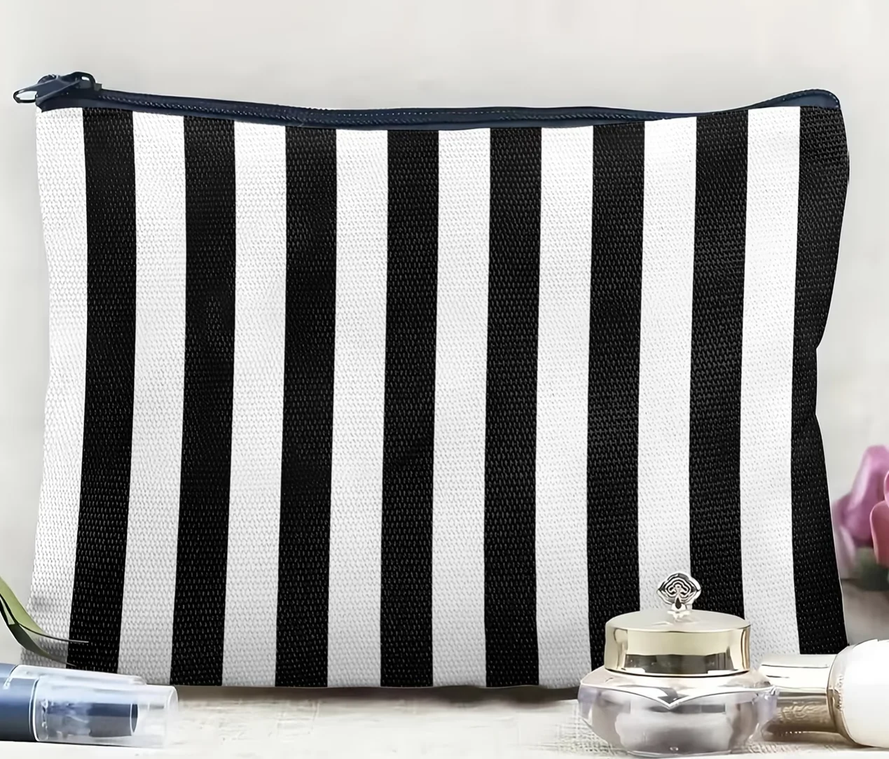 Multifunctional Fashion Striped Women'S Travel Organizer Bag -Cosmetic and Toiletry Storage Pouch Zipper, Perfect Friend Gift