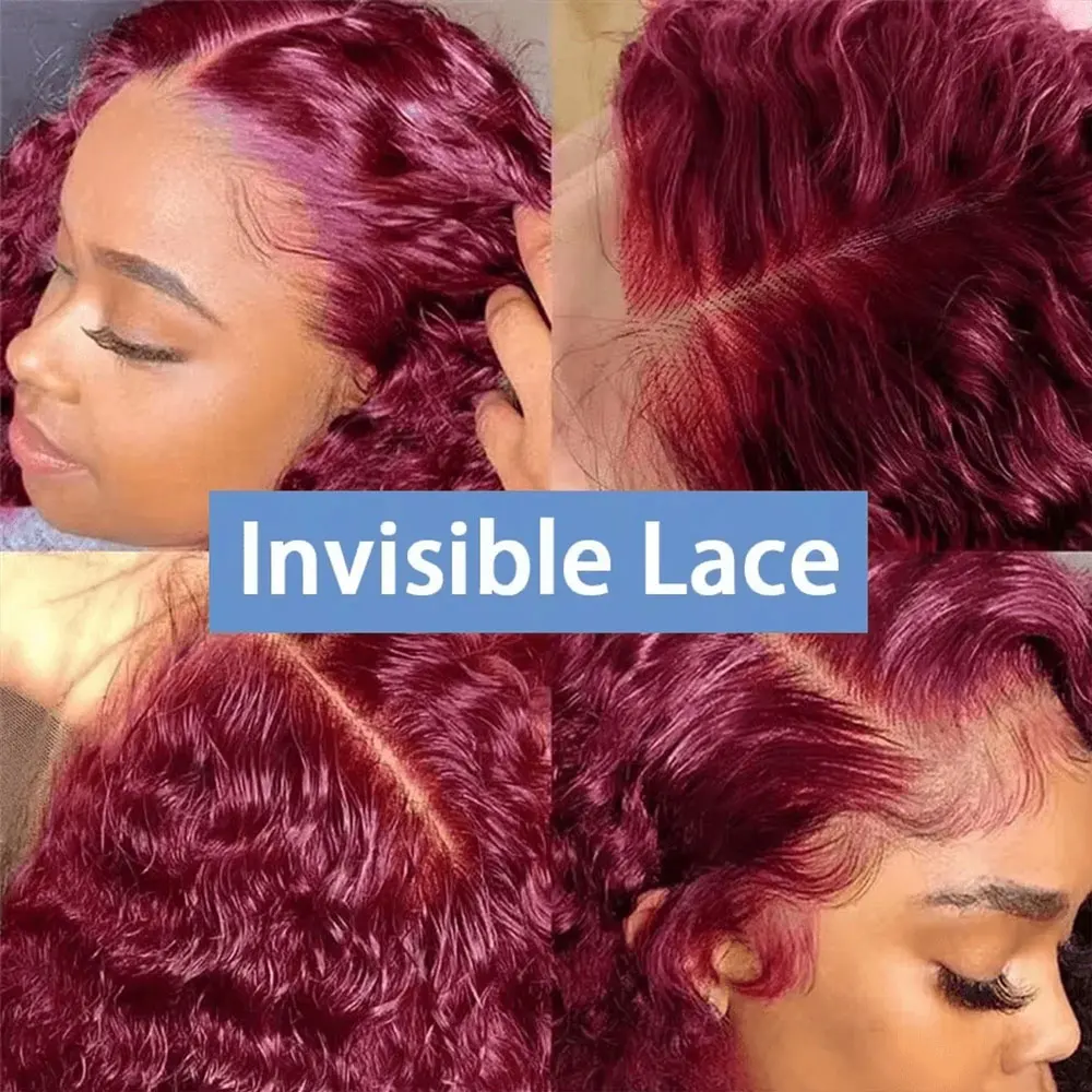 250% 13x4 HD Transparent 99J Burgundy Loose Wave Lace Front Wigs Deep