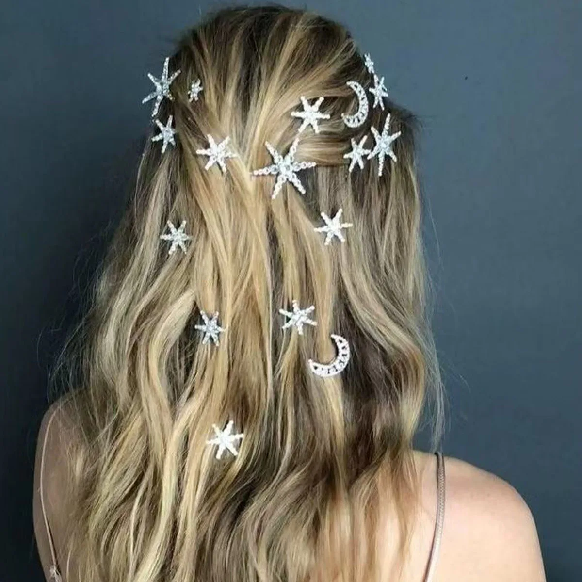 1 set of exquisite multi star moon hair clips set with rhinestone sparkling and cute Arabic style ladies