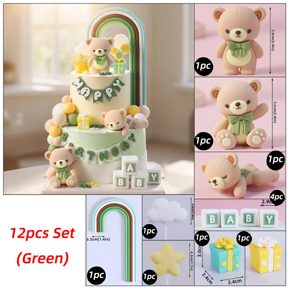 INS Bär Kuchen Topper Blau & Rosa & Grün Bär Kugeln für Junge Mädchen Baby Dusche Geburtstag Party Dekorationen 1. Geburtstag Party Supplies – Detail 9