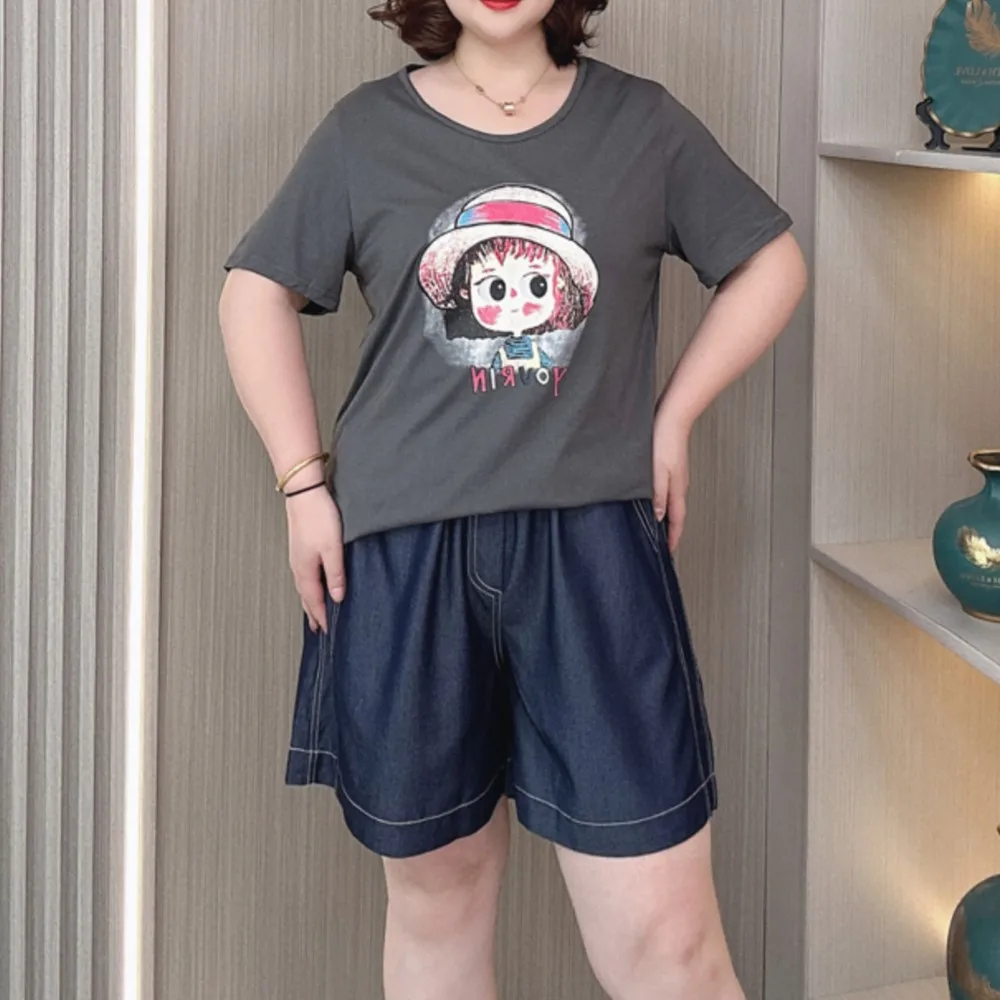 Short-sleeved T-shirt Women's Summer New Plus Size Loose Thin Cartoon Tops