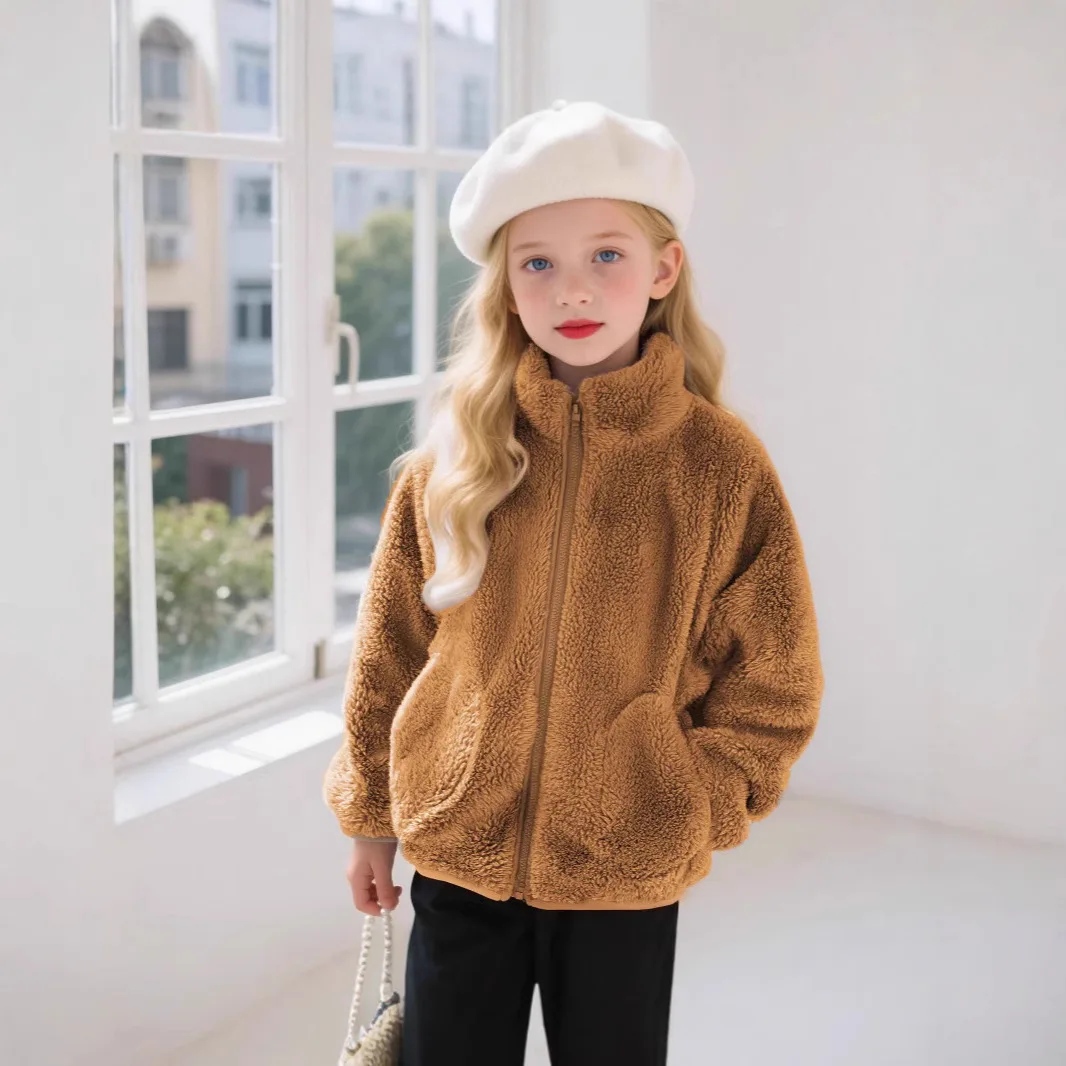 

2025 New men's and girls' coats for Spring and Autumn, solid-colored stand-up collar long-sleeved Korean-style stylish coats