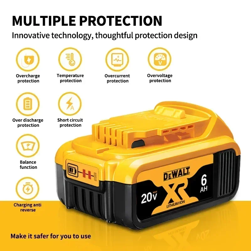 بطارية DEWALT 20 فولت أصلية 100%، أداة طاقة ديوالت DCB606، DCB205، DCB206، DCBGene، DCB200 MAX، 20 فولت، 6AH، 5AH، بطاريات ديوالت