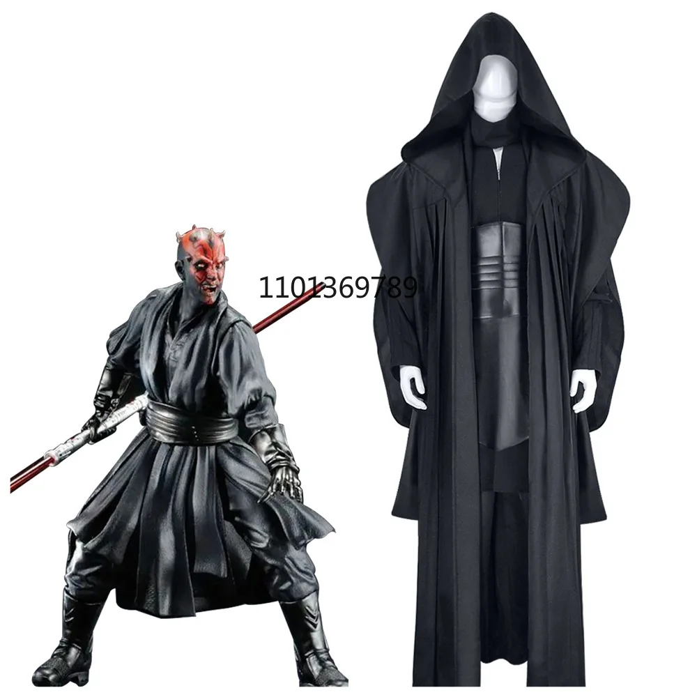 

Men's Darth Maul Black Tunic Uniform Full Set Halloween Darth Hooded Robe Cloak Cosplay Costume disfraz hombre halloween kostume