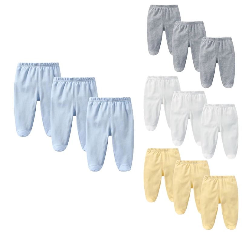 Newborn Baby Pants 0-12 Months Leggings 100% Cotton Solid Color Elastic Waistband Pants Baby Boys Girls Clothing