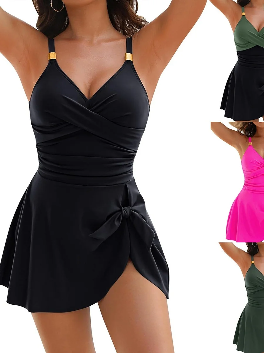 

Sexy One-Piece Bikini Swimming Suit V-Neck Slimming Surfing Swimwear Casual Polyester Fabric with Chest Pad No Steel Support