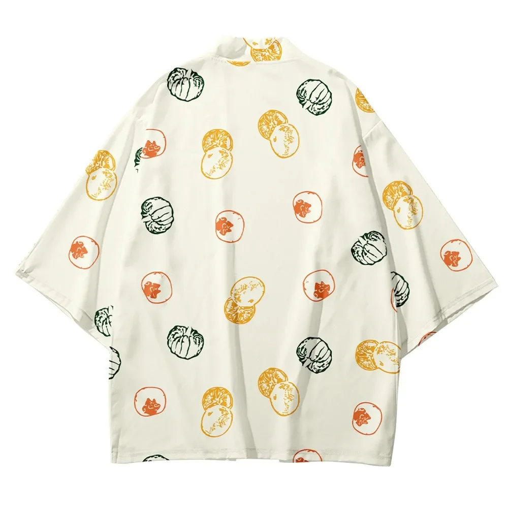 

Summer Fruit Print Kimono Men Hawaiian Shirt Beach Tops Loose Yukata Stylish Fresh Bathrobes Trendy Fashion Women Kimonos Haori