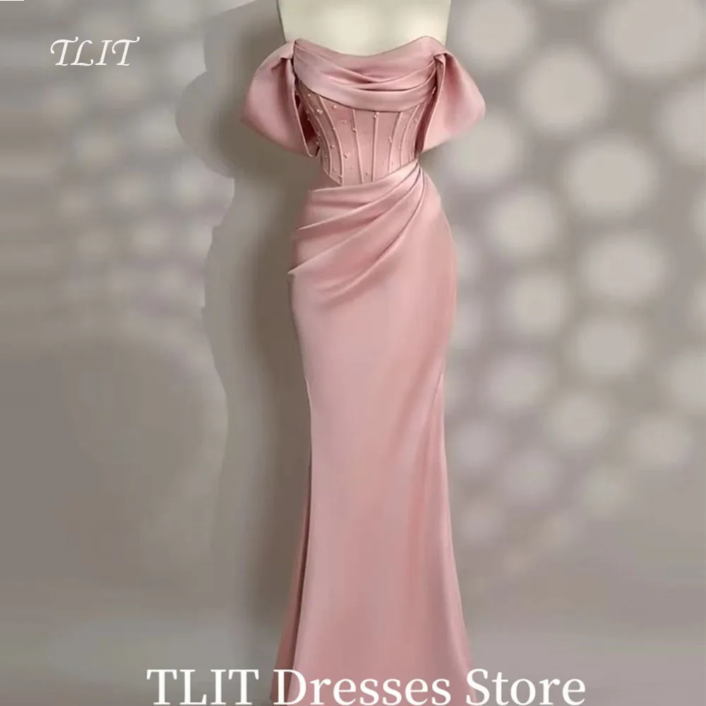 

TLIT Elegant New Pink Sheath Mermaid Wedding Party Dress Satin Backless Sleeveless Customized Long Formal Occasions Dress