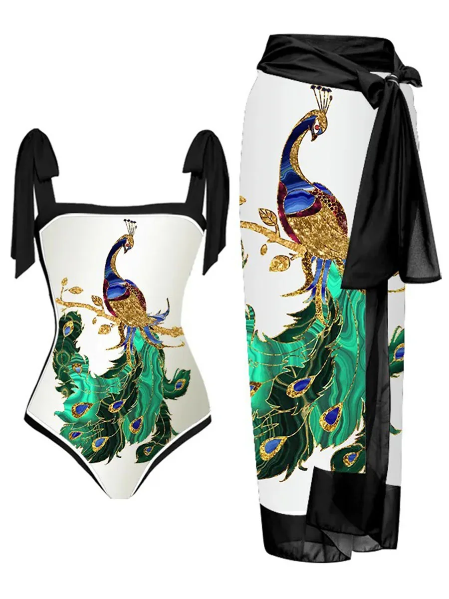Women Swimwear Floral Swimsuit Two-piece set Summer Print Bodysuit Bikini Set Beach Style Wear Maxi Dress Skirt Beach Dresses