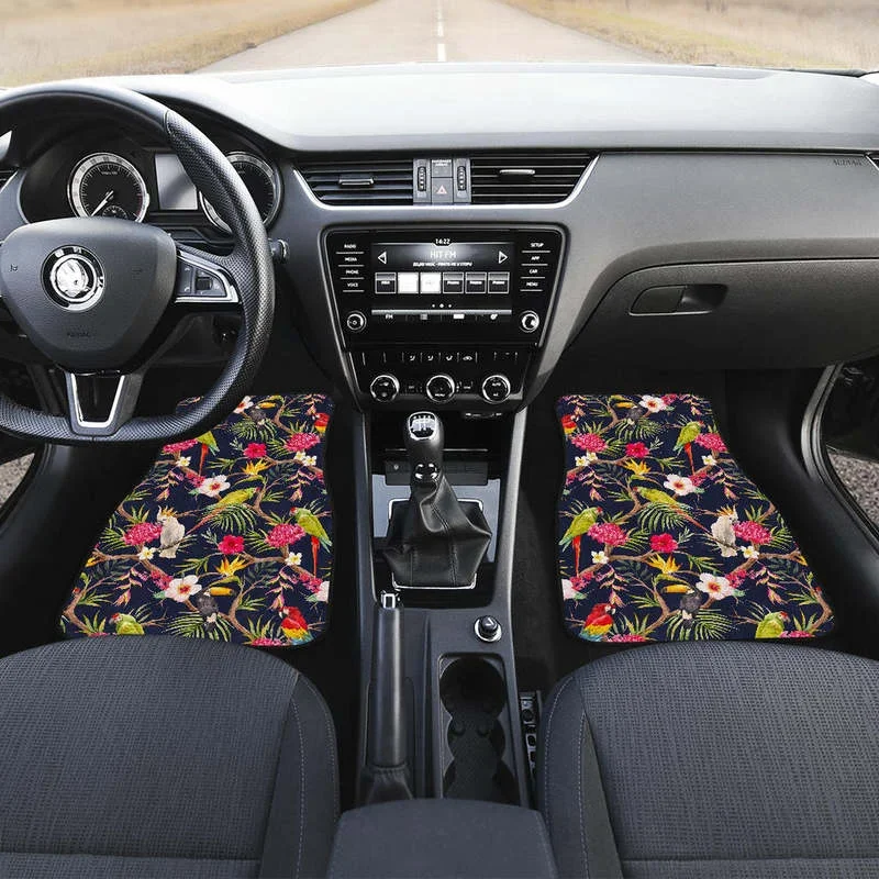 Parrot Toucan Tropical Pattern Print Front and Back Car Floor Mats Heavy Carpet Front and Rear Full Set 4PCs Pack